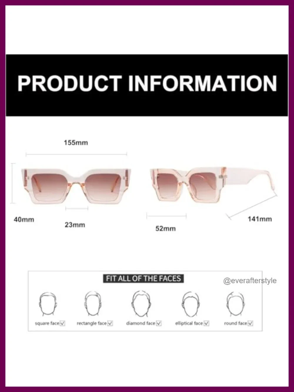 Oversized Square Sunglasses for Women UV400 Protection Retro Cat Eye